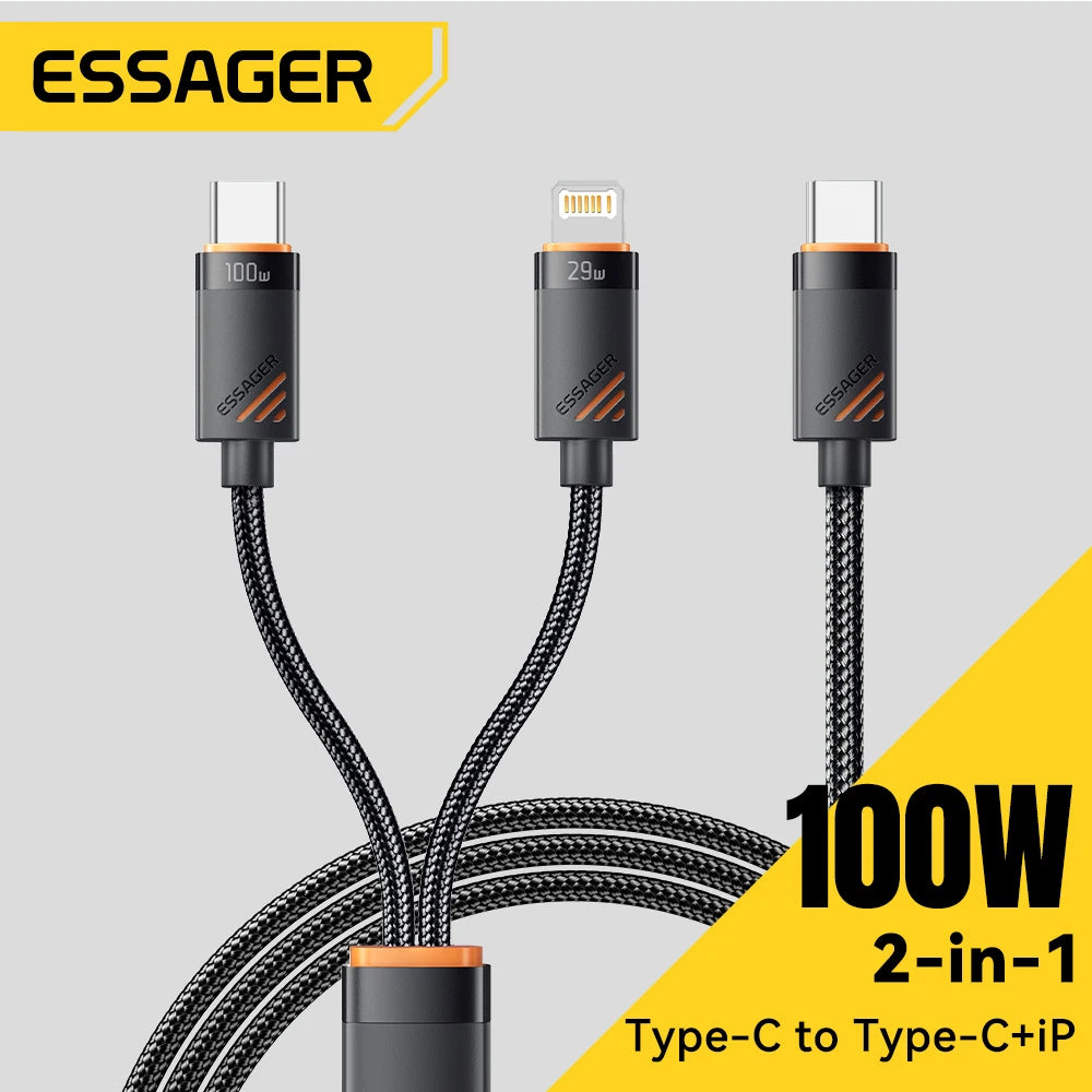ESSAG 2 in 1 USB C Cable for iPhone16 15 14 For PD 100W Type C to C to Lightning Fast Charging Cable Type C Cable for PC Samsung