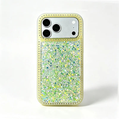 Luxury Dense Colorful Glitter Rhinestone Trim Phone Case, High Shine Glam Sparkling Crystal Decor Protective Cover Compatible with iPhone 11 12 13 14 15 16 17 Series
